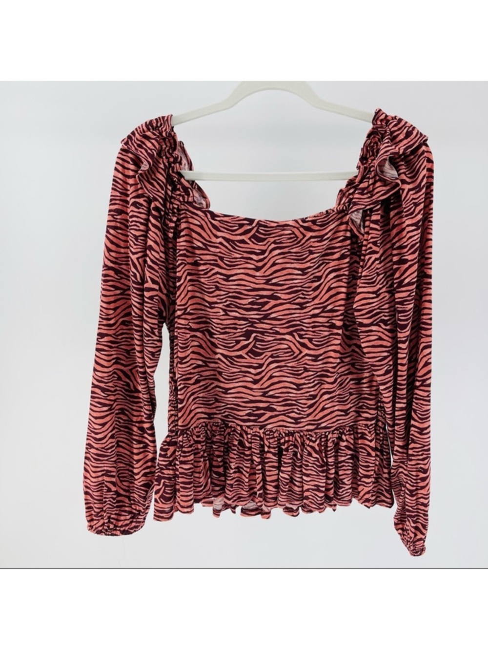 NWT LOFT Animal Print Peplum Top, Smocked Back, Square Neckline, Women’s Large
